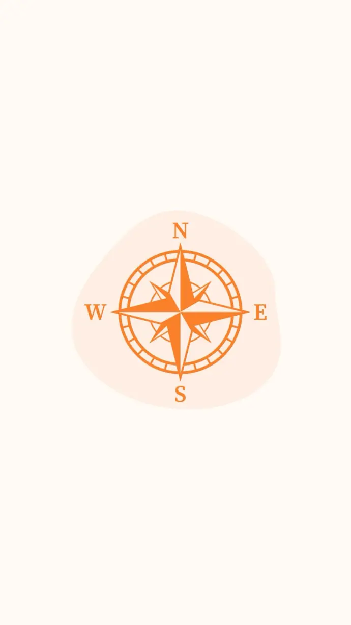 Image décorative représentant une rose des vents stylisée en orange, symbole d'orientation et de voyage, idéale pour illustrer l'identité de l'appartement 'La Rose des Vents'. Illustration d'une rose des vents orange sur fond beige clair.